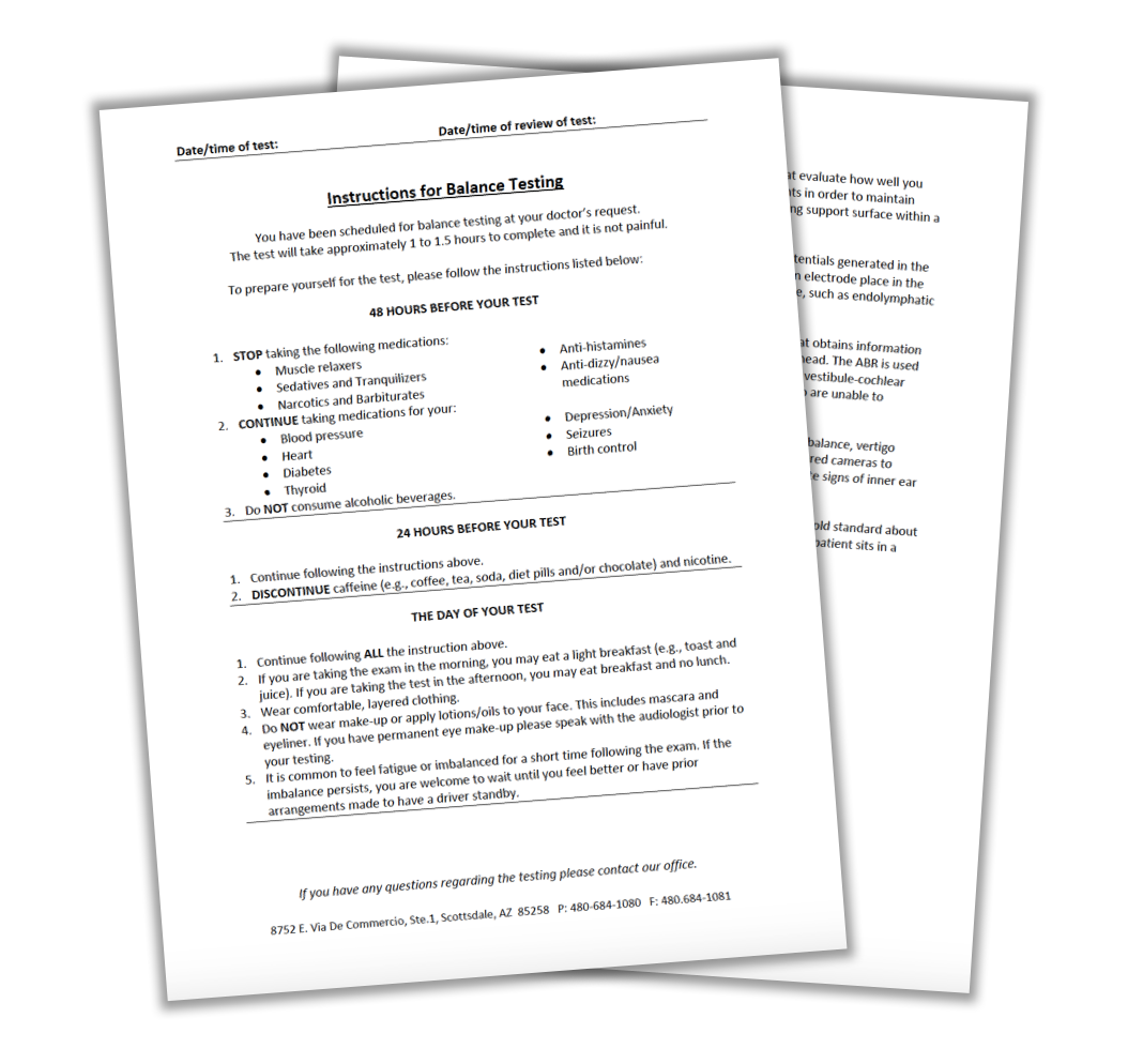 Ba;ance testing instructions | Scottsdale ENT